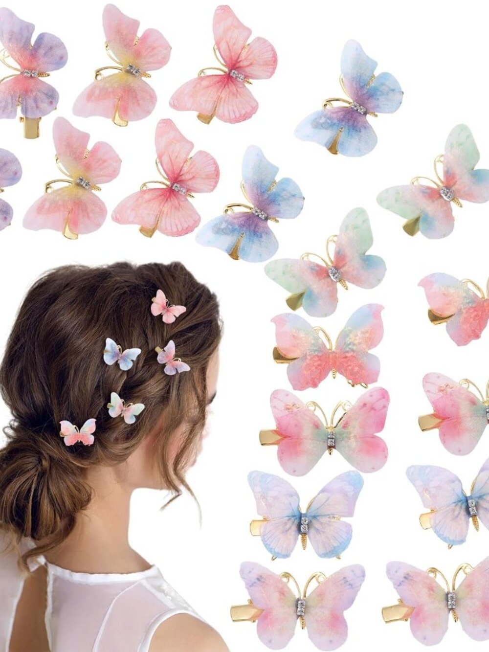 18Pcs Rhinestone Butterfly Hair Clips for Teens Women, Y2K Glitter Hair Jaw Clip